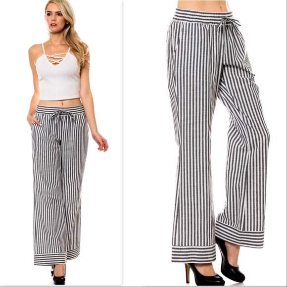 . Pants - "Nautical Girl" STRIPED WIDE LEGGED PANTS